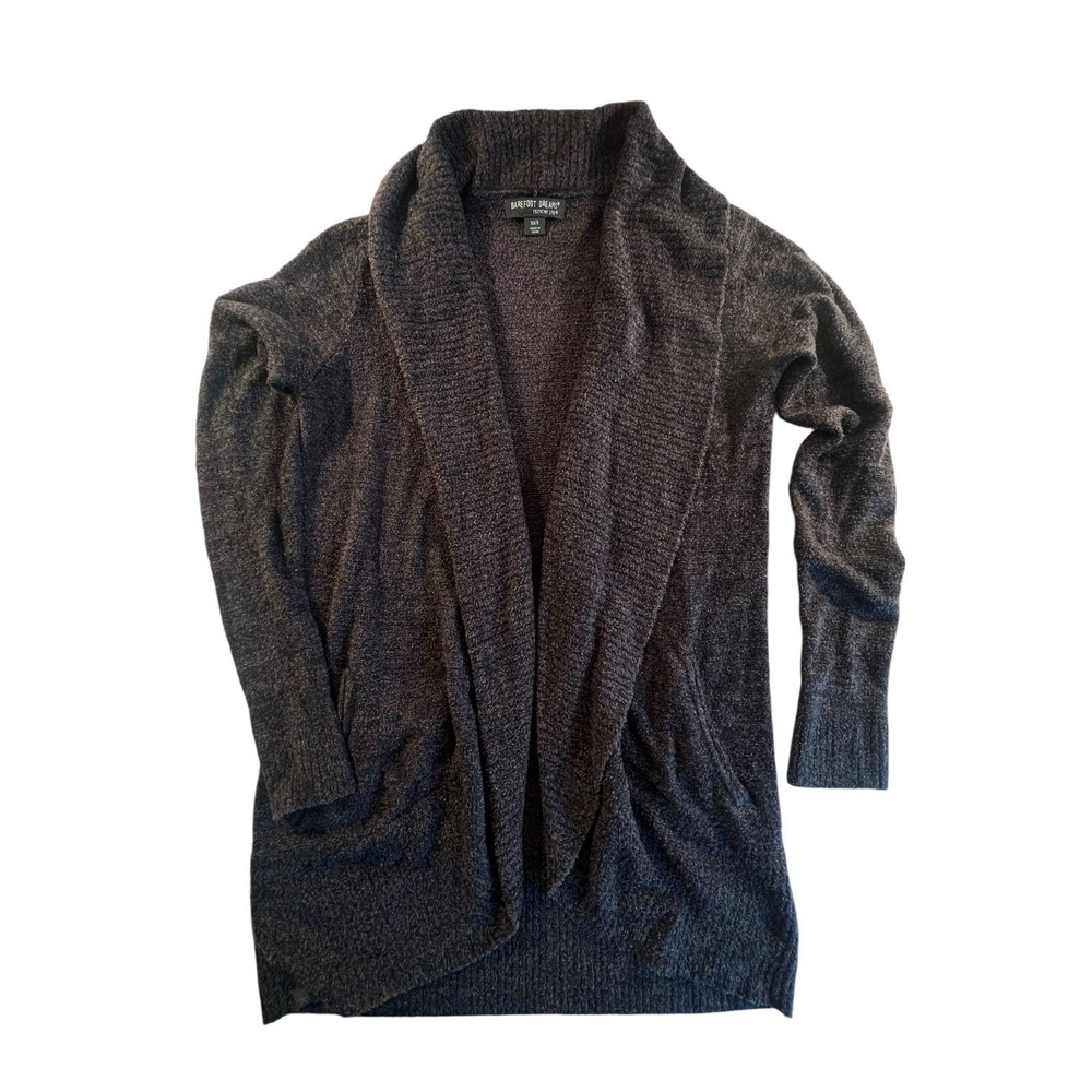 Barefoot Dreams CozyChic Lite Cardigan Sweater XS/S Gray Knit Pockets Cozy